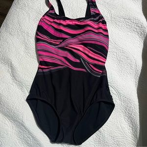 TYR‎ black and pink one piece swim suit size 8